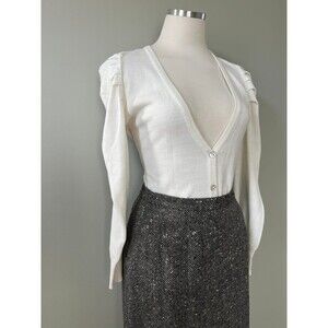 Vintage Style LS Abalone Button Front Sweater Top Shirt Allison Brittney Womens